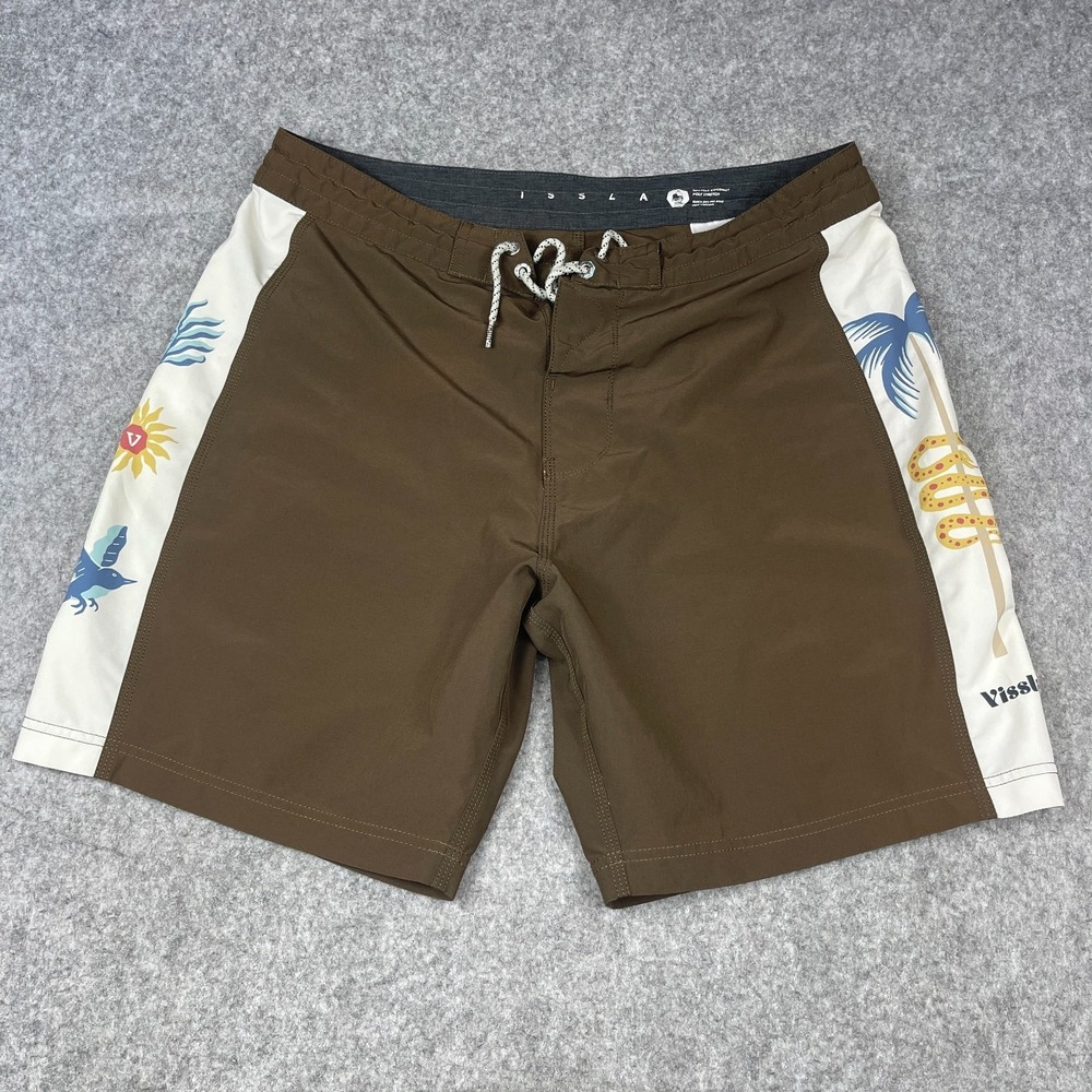 VISSLA Utopia Boardshorts 34 Brown Upcycle Coconut Stretch Quick Dry 8"